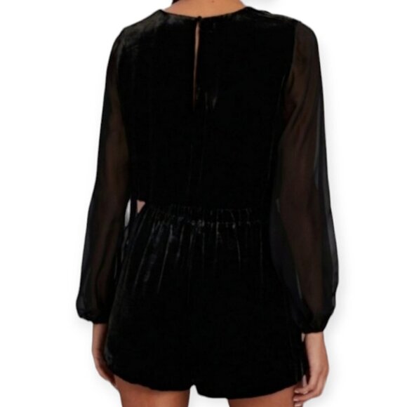 Revolve INTERMIX black velvet blouson sleeve romper by size 0 NWT black tie - Picture 2 of 14